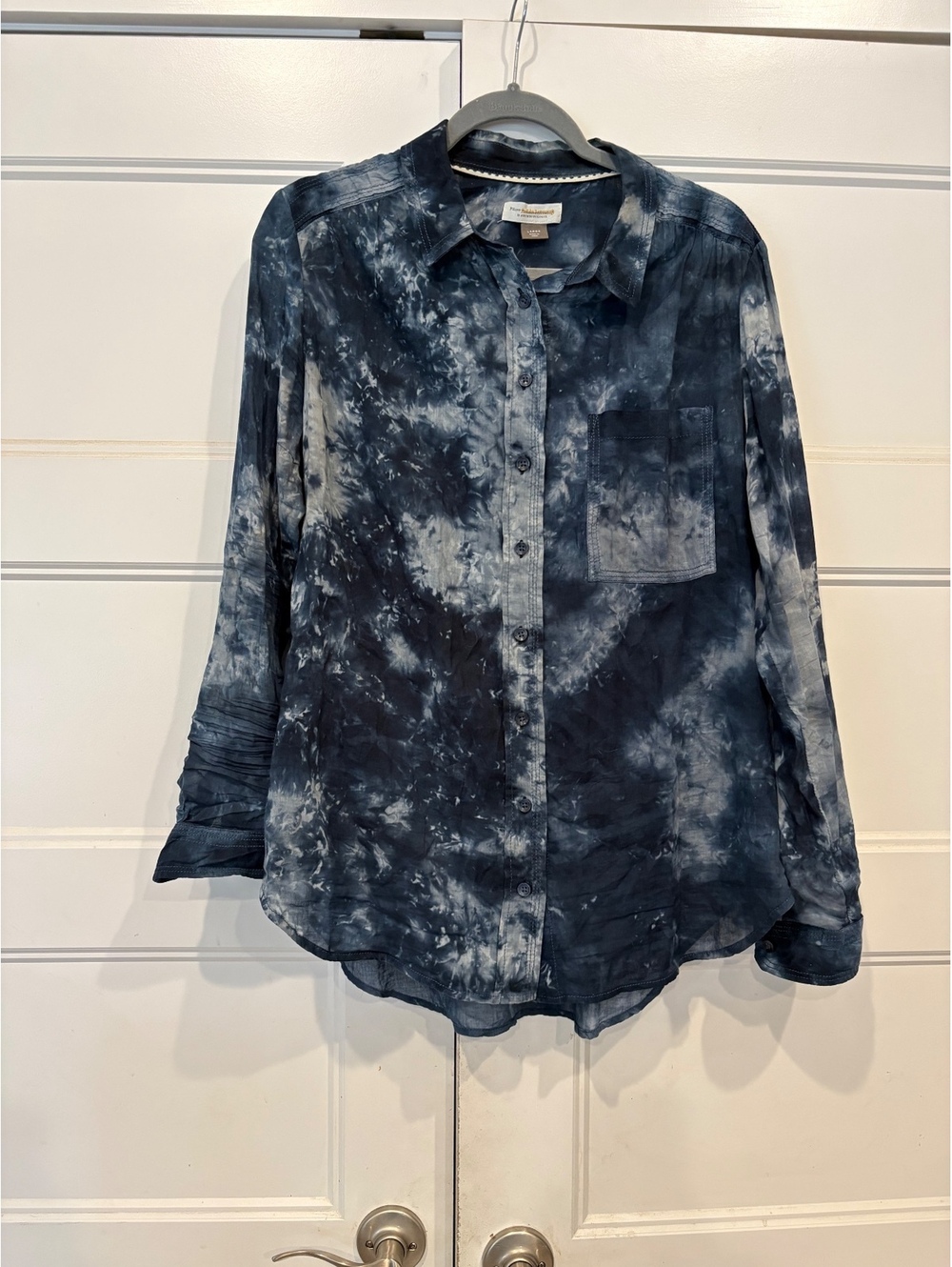 Anthropologie Pilcro The Cate Tie Dye Button Down Shirt L Blue Cotton Boho